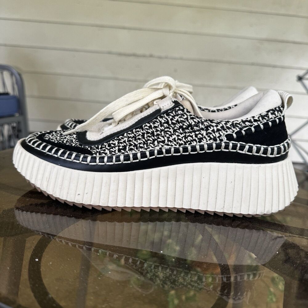 Dolce Vita Womens 8.5 Black White Woven Canvas Platform Sneakers Shoes Chunky